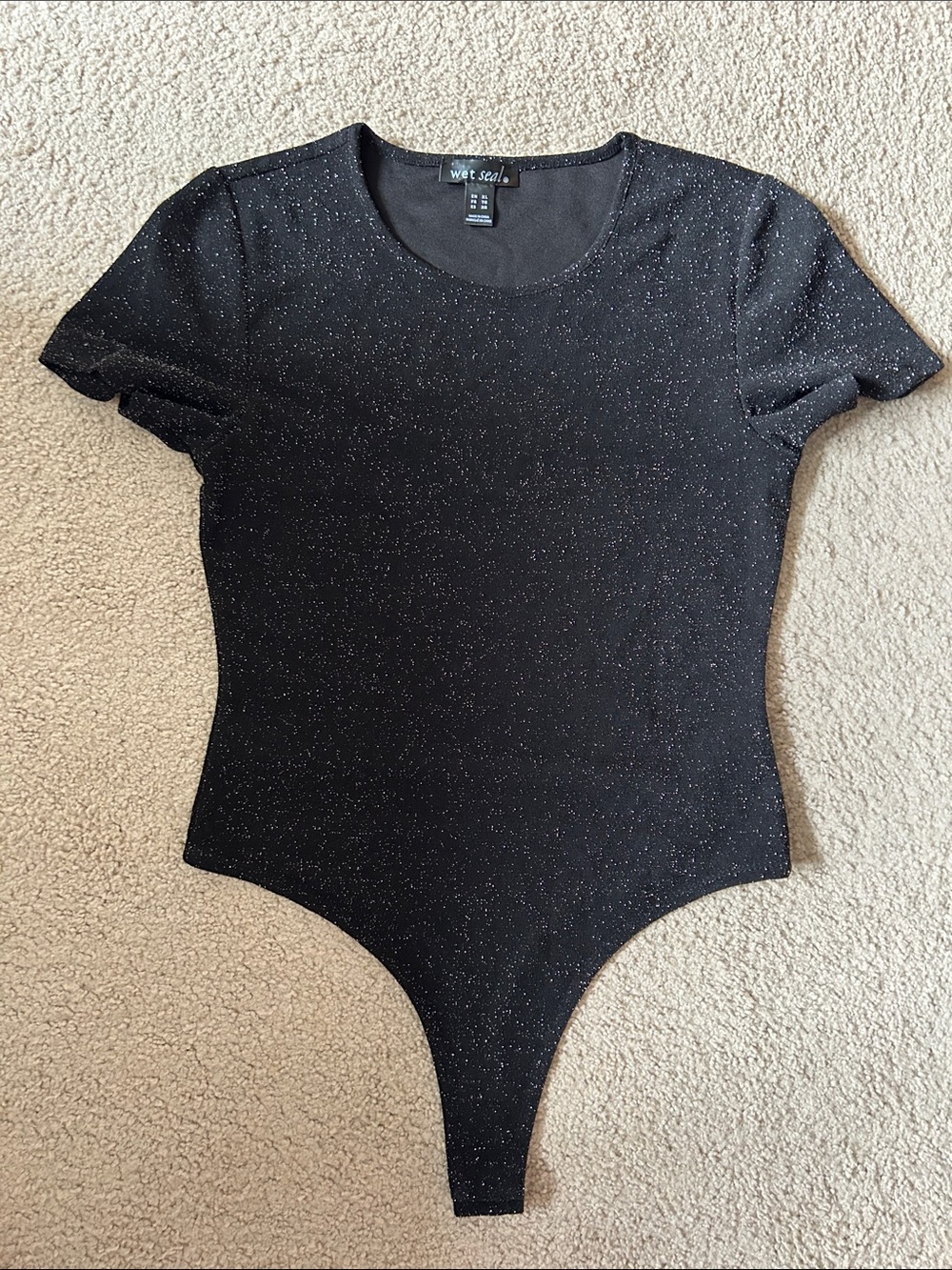 Wet Seal Black Metallic Sparkle Short Sleeve Bodysuit